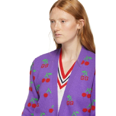 Shop Gucci Purple Jacquard Gg Cherry Cardigan In 5353 Purple