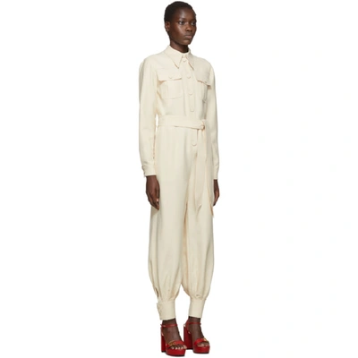 Shop Gucci Off-white Crepe Belted Jumpsuit In 9205 Garden