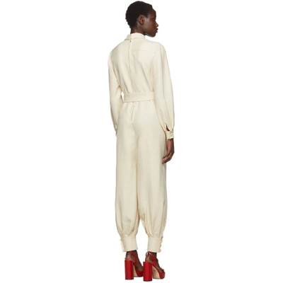 Shop Gucci Off-white Crepe Belted Jumpsuit In 9205 Garden