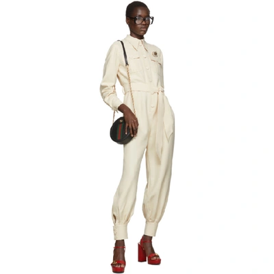 Shop Gucci Off-white Crepe Belted Jumpsuit In 9205 Garden
