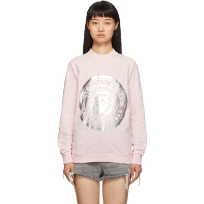 Shop Balmain Pink Coin Sweatshirt In Oay Pin/sil