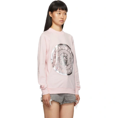 Shop Balmain Pink Coin Sweatshirt In Oay Pin/sil