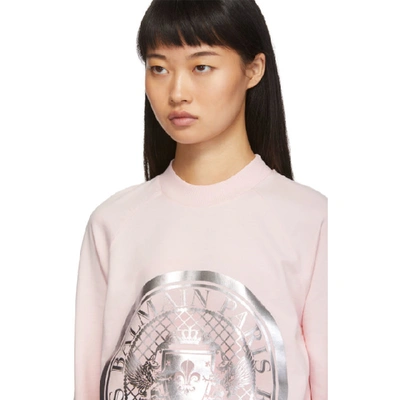 Shop Balmain Pink Coin Sweatshirt In Oay Pin/sil