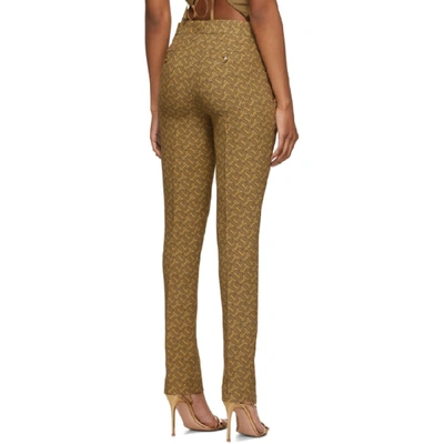 Shop Burberry Beige Silk Hanover Monogram Print Trousers In Tawn