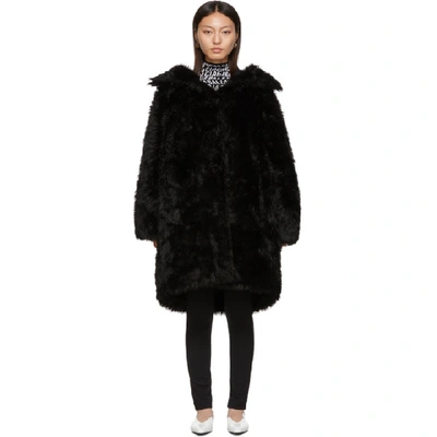 Shop Balenciaga Black Faux-fur Swing Coat In 1000 Blk