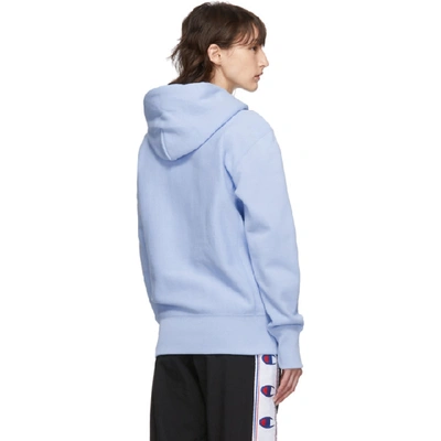 Shop Champion Reverse Weave Blue Small Script Logo Hoodie In Bs085 Blue