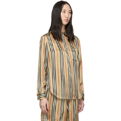 Shop Burberry Beige Silk Stripe Godwit Shirt In Archive Bei