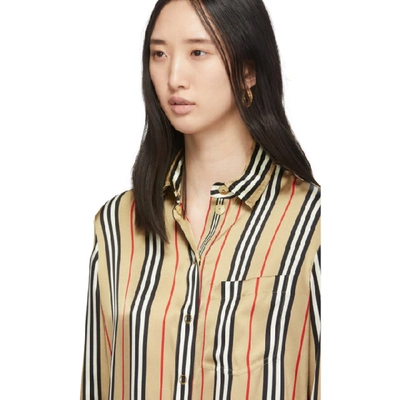 Shop Burberry Beige Silk Stripe Godwit Shirt In Archive Bei