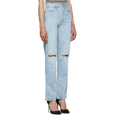 Shop Re/done Blue High-rise Loose Jeans In Bleachdestr