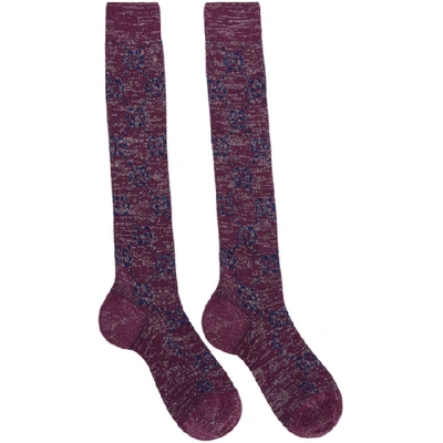 Shop Gucci Purple & Blue Gg Supreme Socks In Mauve