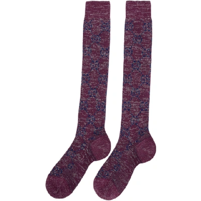 Shop Gucci Purple & Blue Gg Supreme Socks In Mauve