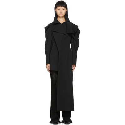 Shop Yohji Yamamoto Black Deconstructed Shoulder Asymmetrical Coat In 1 Black