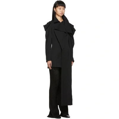 Shop Yohji Yamamoto Black Deconstructed Shoulder Asymmetrical Coat In 1 Black