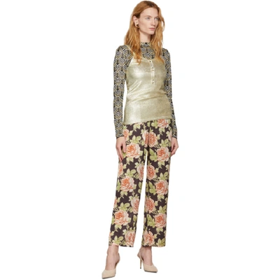 Shop Paco Rabanne Multicolor Satin Roses Trousers In Black Roses