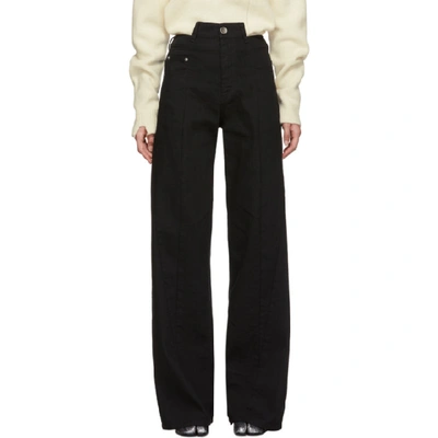 Shop Maison Margiela Black Decortique Asymmetric Wide Leg Jeans In 900 Black