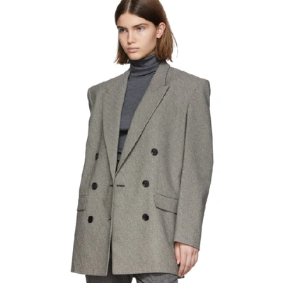 Shop Isabel Marant Black And White Eladim Double Breasted Jacket In 02gy Grey