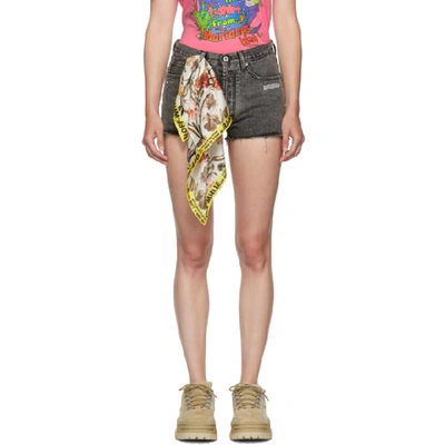 Shop Off-white Grey Bleached Silk Scarf Shorts In Drkgrey Was