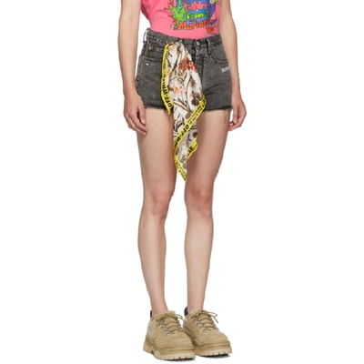 Shop Off-white Grey Bleached Silk Scarf Shorts In Drkgrey Was