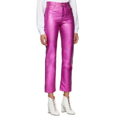 Shop Msgm Pink Metallic Jeans In 14 Fushia