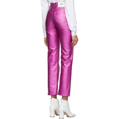 Shop Msgm Pink Metallic Jeans In 14 Fushia