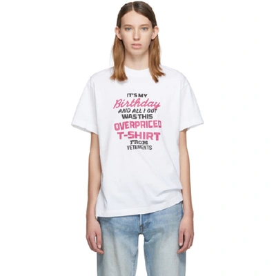 Shop Vetements White 'birthday' T-shirt In White/pink