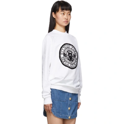 Shop Balmain White Flocked Medallion Sweatshirt In Gab White