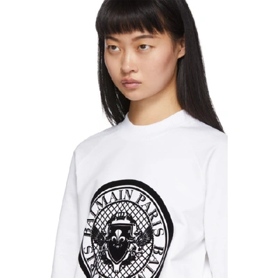 Shop Balmain White Flocked Medallion Sweatshirt In Gab White