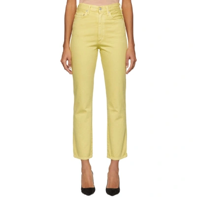 Shop Agolde Yellow Pinch Waist Hi Rise Kick Jeans In Lemon