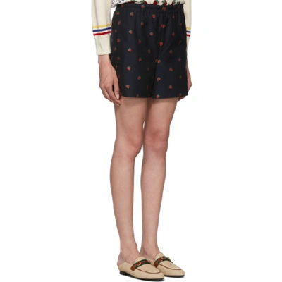 Shop Gucci Navy Strawberries Shorts In 4956 Blue