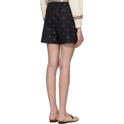 Shop Gucci Navy Strawberries Shorts In 4956 Blue