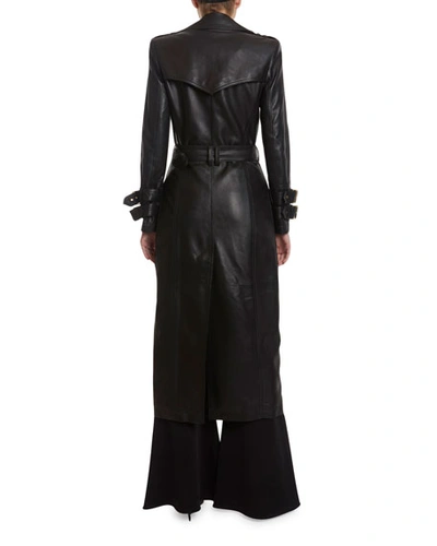 Shop Balmain Long Leather Trench Coat In Black