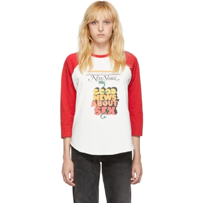 Shop Marc Jacobs Off-white And Red New York Magazine Edition The Baseball T-shirt Long Sleeve T-shirt In 100 White