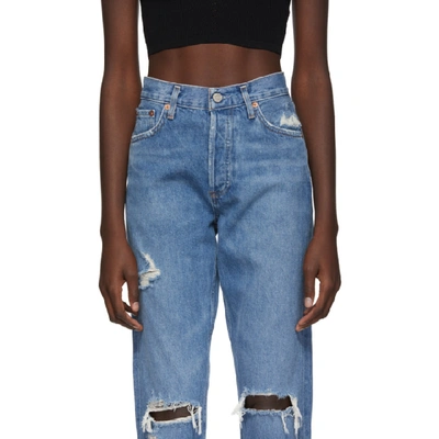 Shop Agolde Blue Organic Jamie Hi Rise Classic Jeans In Arrival