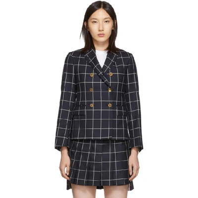 Shop Thom Browne Navy Windowpane Shadow Check Blazer In 415 Navy