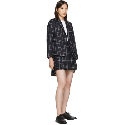 Shop Thom Browne Navy Windowpane Shadow Check Blazer In 415 Navy