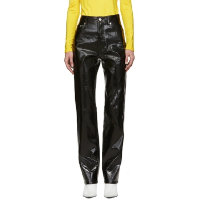 Shop Helmut Lang Black Patent Leather Trousers