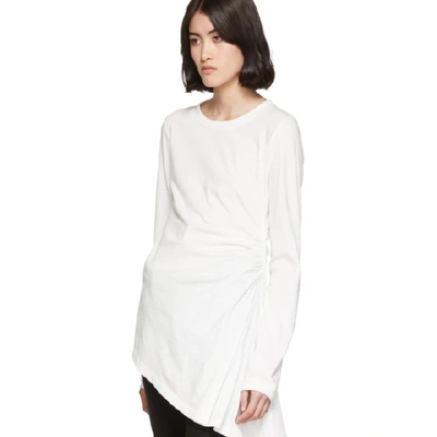 Shop Mm6 Maison Margiela White Ruched Long Sleeve T-shirt In 101 Off Whi