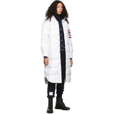 Shop Thom Browne White Down 4-bar Below-the-knee Coat In 100 White