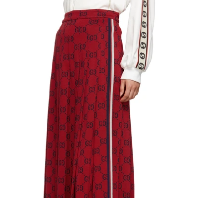 Shop Gucci Red Pleated Gg Skirt In 6431 Red