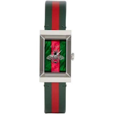 Shop Gucci Green & Red G-frame Watch In Steel