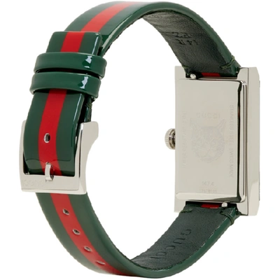 Shop Gucci Green & Red G-frame Watch In Steel