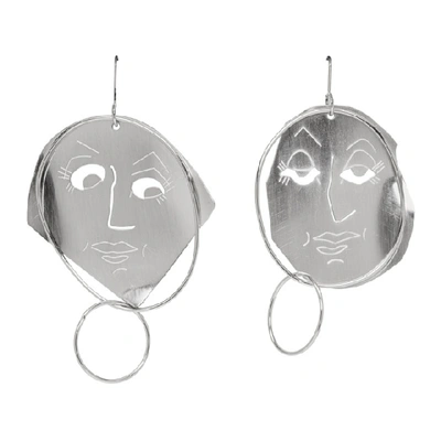 Shop Jw Anderson Silver Moon Face Earrings In 910 Silver