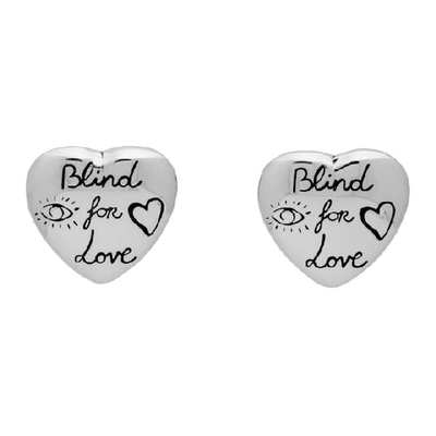 Shop Gucci Silver Blind For Love Heart Stud Earrings