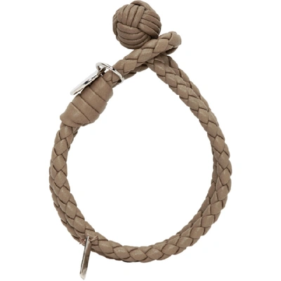Shop Bottega Veneta Taupe Intrecciato Knot Bracelet