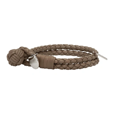 Shop Bottega Veneta Taupe Intrecciato Knot Bracelet