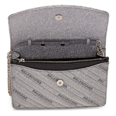 Shop Balenciaga Silver Shimmer Bb Wallet On Chain Bag In 8106 Silver