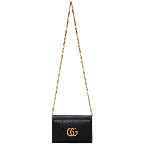 gucci black leather bag gold chain