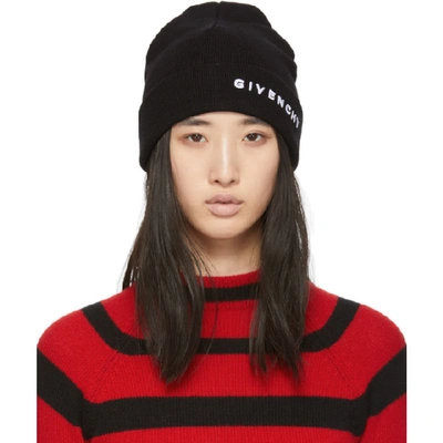 Shop Givenchy Black Embroidered Logo Beanie In 004 Black