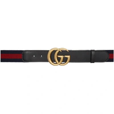 Shop Gucci Black & Navy Gg Belt In 8632 Black