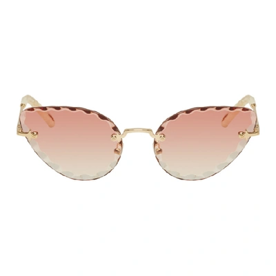 Shop Chloé Chloe Gold And Pink Rosie Sunglasses In 823 Gold/co